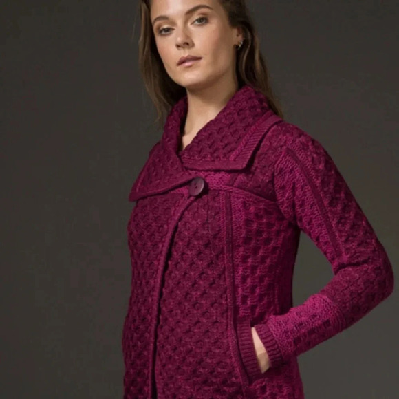 Aran crafts pink Two Tone Merino Wool Coat cardigan - Picture 1 of 8